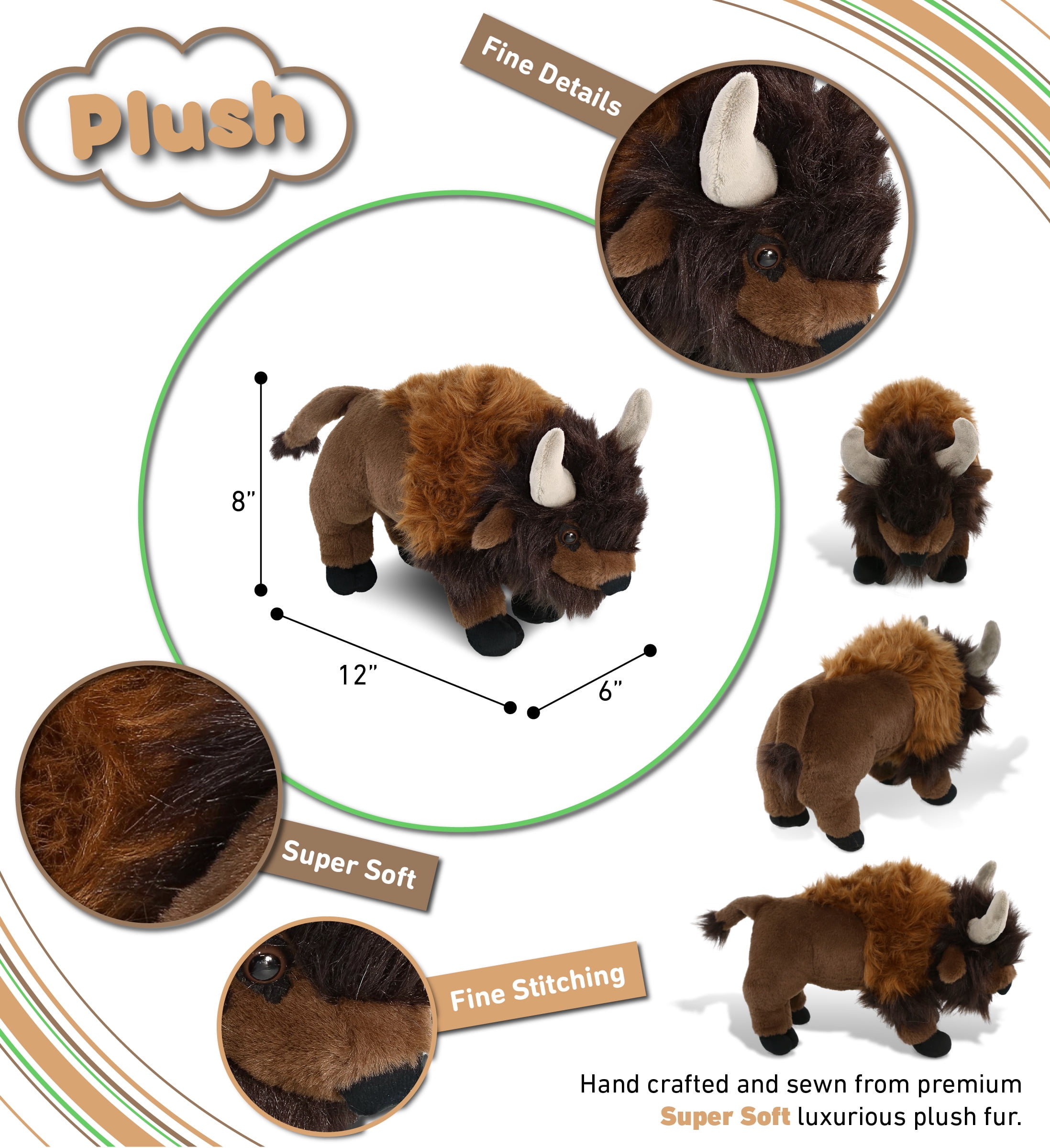 DolliBu Buffalo Super Soft Stuffed Animal, Cute Realistic Stuffed Animals for Girls, Boys, Adults Animal Gifts, Kids Zoo Wild Nursery Decor for Newborn, Cuddly Soft Baby Plush Toys - 13 Inches