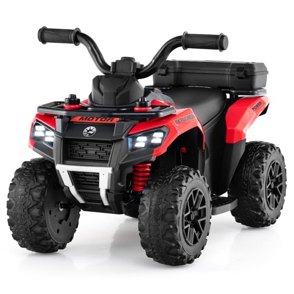 Costway 6V Toddler Ride On Electric Car ATV with Lights & Music & USB Port Storage Box Toy Car Red