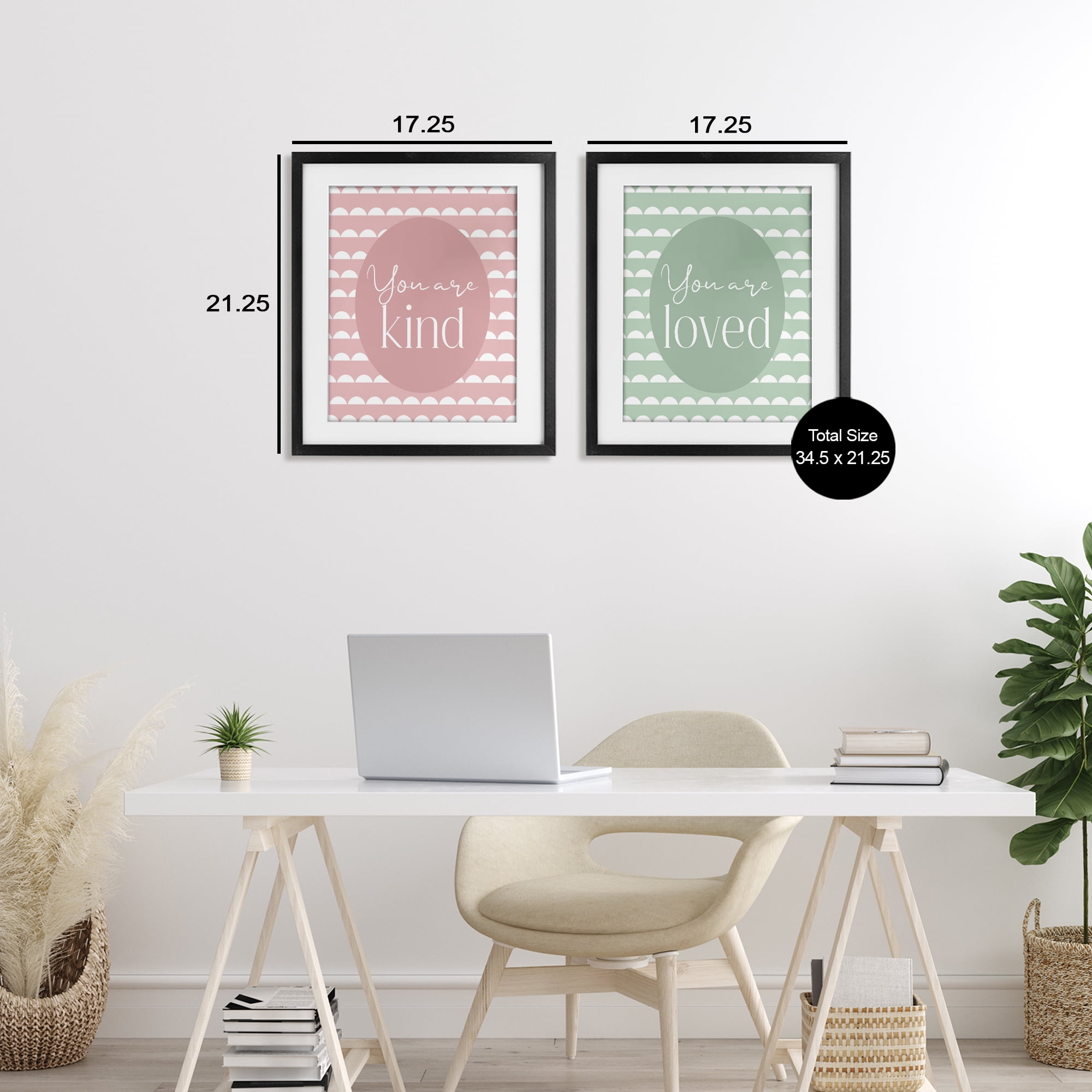Stupell Industries Pastel Kind & Loved 2 Piece Black Framed Print Under Glass Set, design by Christine Simpson Art
