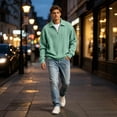 thumbnail image 6 of UDAUDU Men's Quarter Zip Sweatshirts Pullover Sweater Cable Knit Long Sleeve Sweater Classic Casual Sweater Mint Green M, 6 of 8