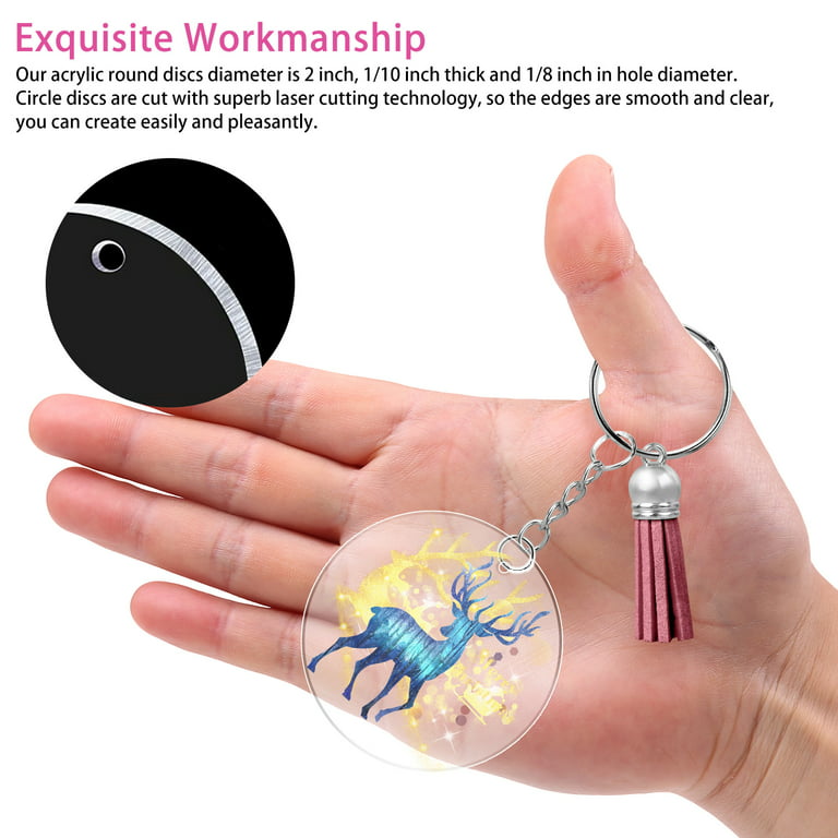 Acrylic keychain for sublimation - circle with green tassels, GADGETS \  KEY RINGS AND LUGGAGE HANGERS