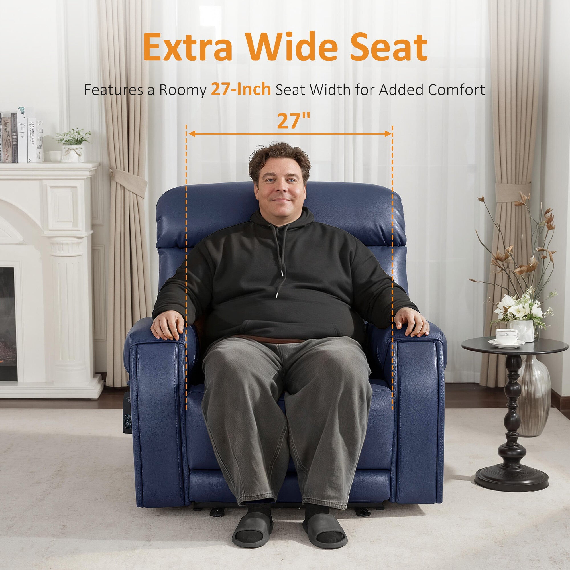 MCombo 27‘’ Extra Wide Oversized Power Recliner Chair for Big Tall Adults, Faux Leather, Navy Blue
