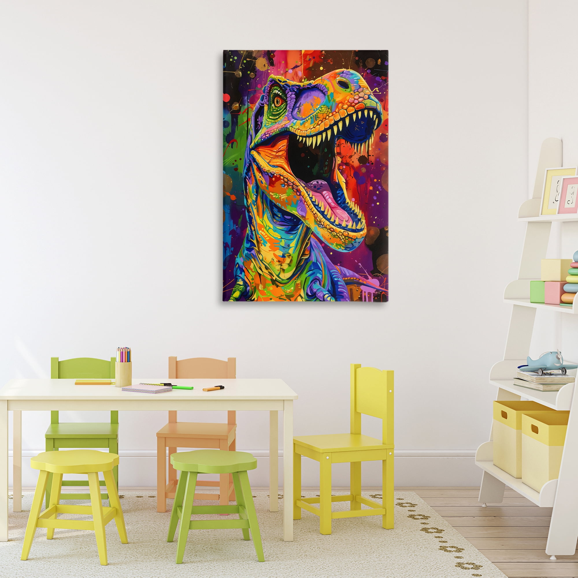 Stupell Industries Paint Splatter Urban T-Rex Canvas Wall Art, design by Creative Studio