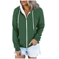 thumbnail image 2 of HAPIMO Women's Loose Jackets Fashion Solid Color Coat Zip Up Hoodie Fall Long Sleeve Outwear Pockets Casual Drawstring Sweatshirts Winter Outfits Green L, 2 of 4
