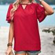 thumbnail image 5 of Gibobby Playera de Manga Corta Casual Suave Top punto hueco color sólido Blusa ropa mujer manga corta informal primavera y verano(Rojo,XL), 5 of 5