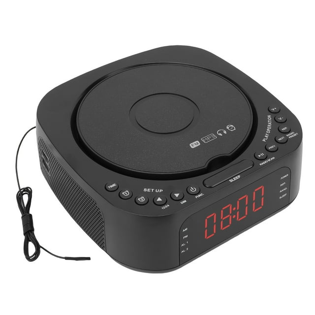 CD Player Alarm Clock Radio, Clock Radio with CD Player with USB Charging Dimmable Display Remote Control Top Loading Design Double Alarms Sleep Timer for Bedroom