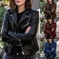 thumbnail image 2 of Solid Fall Women Bike Coat Faux Leather Outwear Zipper Outfit Spring Autumn Wome Fashion Short Thin Female Jacket Coat, 2 of 5