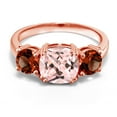 thumbnail image 2 of Gem Stone King 18K Rose Gold Plated Silver Peach Nano Morganite and Red Garnet 3-Stone Engagement Ring for Women | 4.00 Cttw | Cushion 8MM and Round 5MM (Size 9), 2 of 5