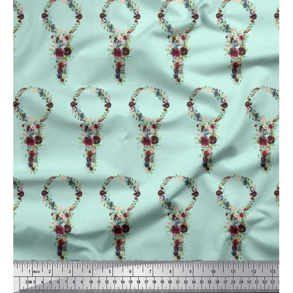 Soimoi Green Cotton Poplin Fabric Wreath Floral Print Sewing Fabric Yard 42 Inch Wide