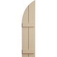 thumbnail image 2 of Ekena Millwork 11"W x 46"H (35" Low Side) Timberthane Rough Cedar Two Board Joined Board-n-Batten w/Quarter Round Arch Top Faux Wood Shutters (Per Pair), Primed Tan, 2 of 6