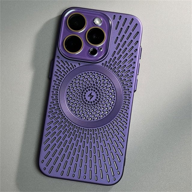 Magnetic Heat Dissipation PC Case For iPhone 16 15 14 13 12 Pro Max Titanium Lens Protector Funda For iPhone 16 15 14 Plus Cover Purple for iPhone12 Pro Max