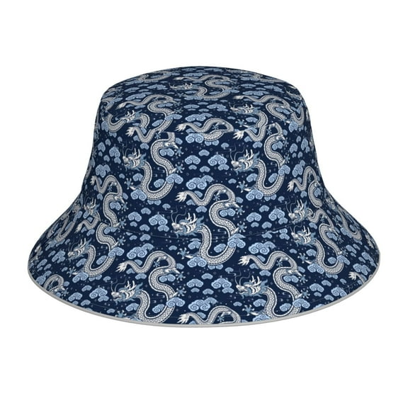 Pofeuu Dragons Print Bucket Hat for Women Men Reflective Bucket Hats Beach Summer Sun Hat Travel Fisherman Cap