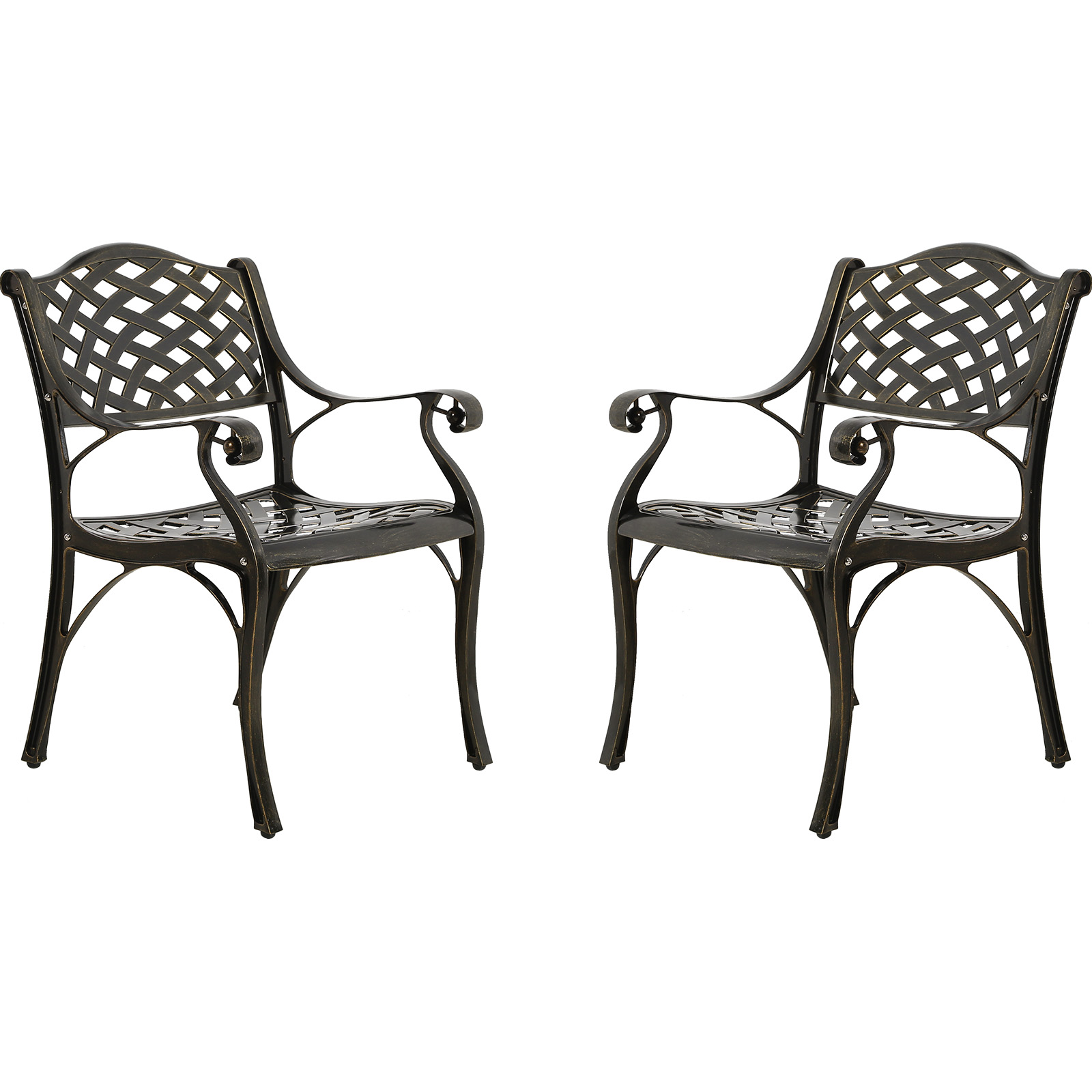 MEETWARM 2 Piece Patio Dining Chairs, Outdoor All-Weather Cast Aluminum Chairs, Patio Bistro Dining Chair Set of 2 for Garden Deck Backyard, Lattice Weave Design - image 1 of 7