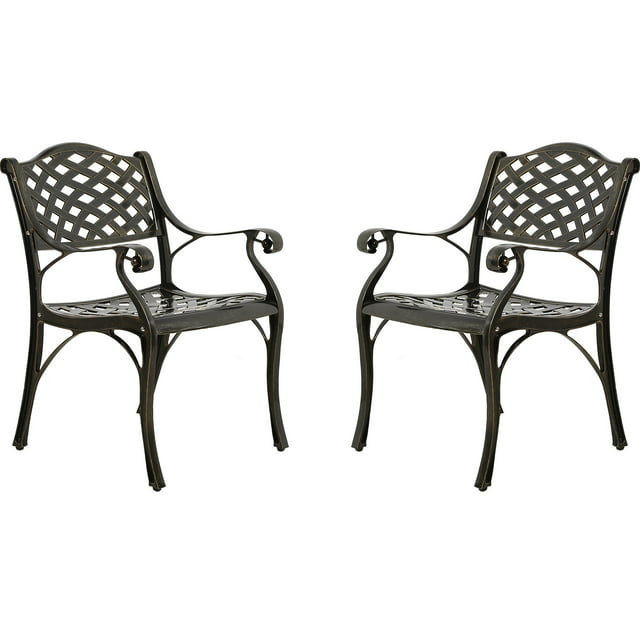 MEETWARM 2 Piece Patio Dining Chairs, Outdoor All-Weather Cast Aluminum Chairs, Patio Bistro Dining Chair Set of 2 for Garden Deck Backyard, Lattice Weave Design
