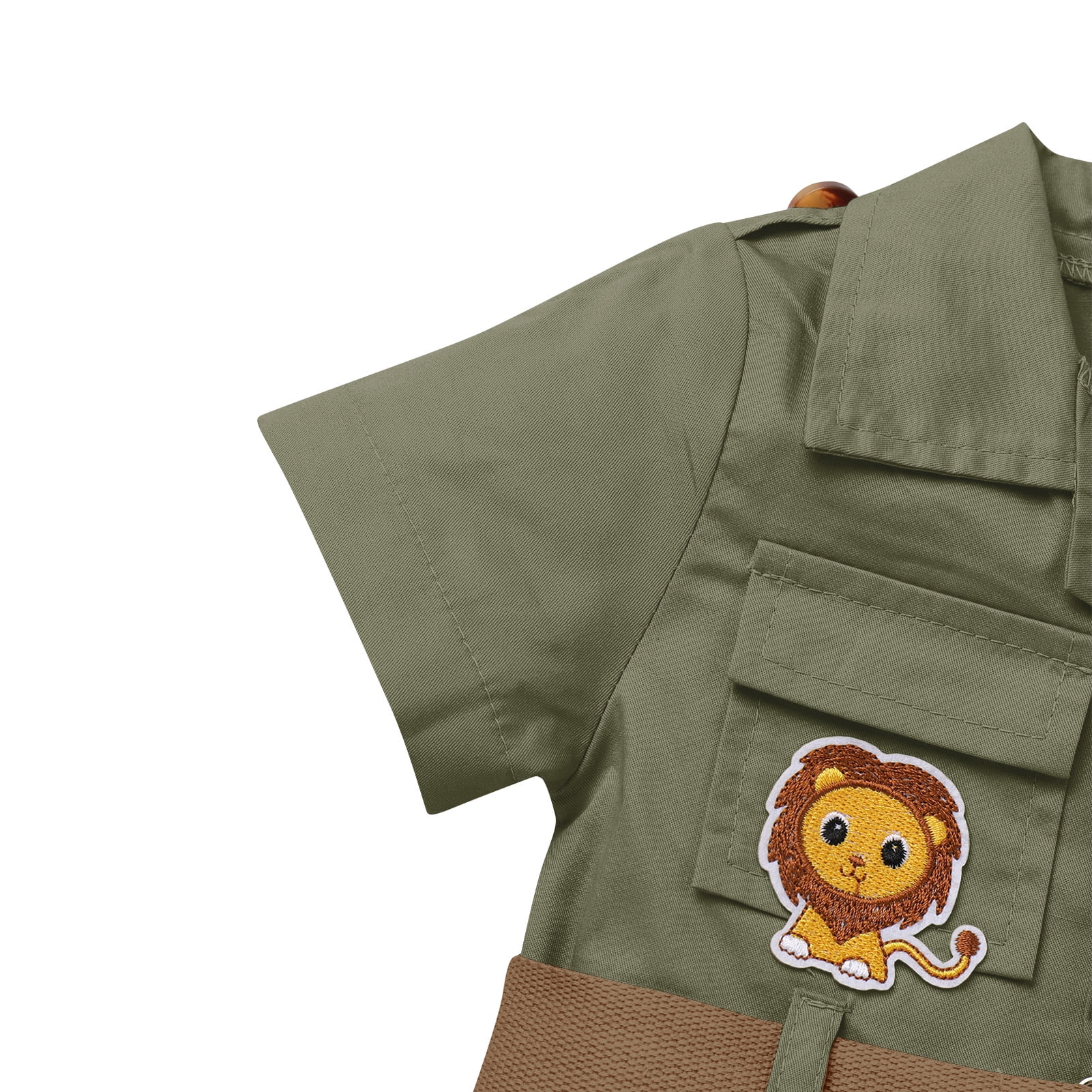 IBTOM CASTLE Toddler Baby Boys Girls Lion Giraffe Birthday Outfit One Piece Romper Jumpsuit with Belt and Hat Jungle Safari Cake Smash Clothes 18-24 Months Army Green