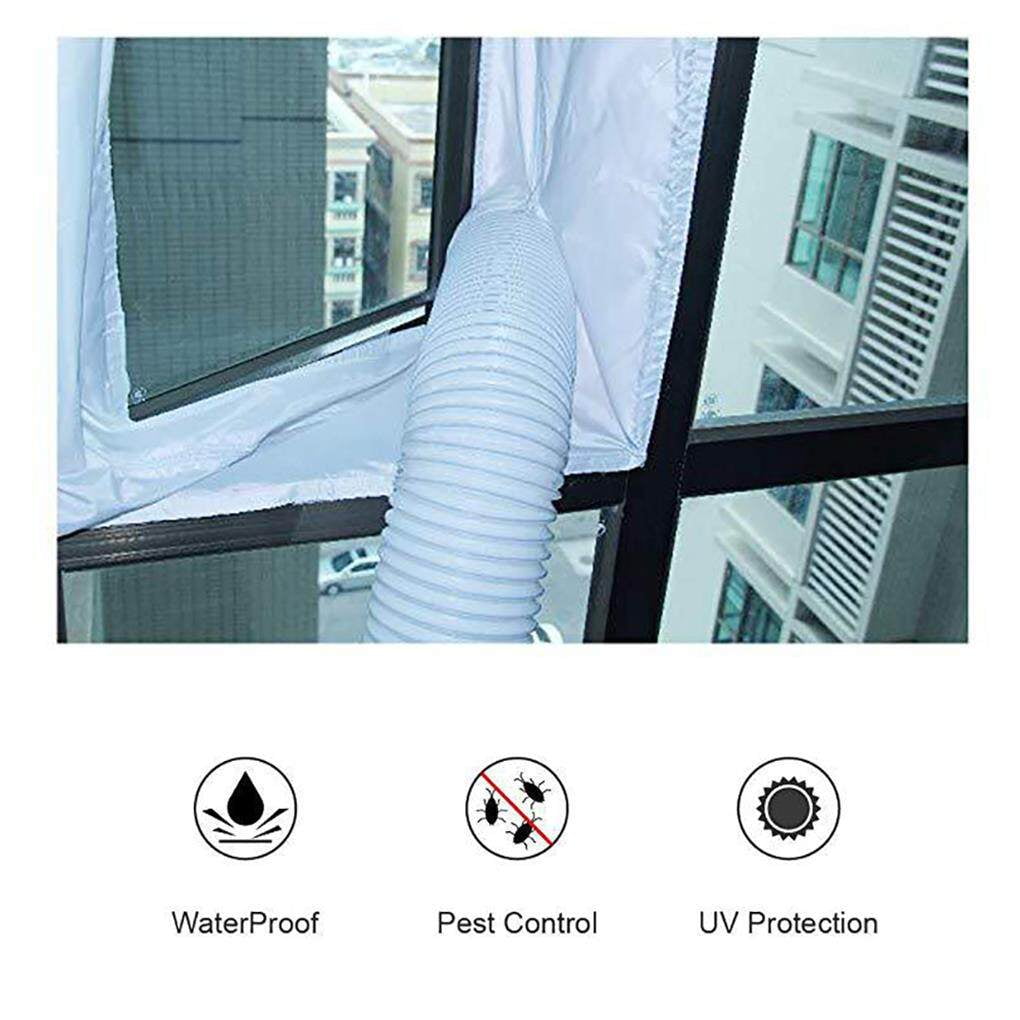 Kit Fenêtre Étanché 4M Pour Climatiseur Portable - Tissu Gris Argenté Avec Joints Et Ruban Adhésif