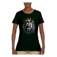 thumbnail image 2 of Wild Bobby, King Lion with Gold Crown Art, Animal Lover, Women Graphic Tee, Forest Green, Small, 2 of 4