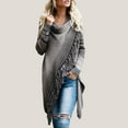 thumbnail image 4 of Tassel Open Front Outwear Stripes Irregular Knitted Long Sleeve Shawl for Winter Autumn Grey S, 4 of 6