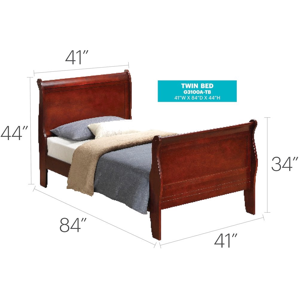 Glory Furniture Louis Phillipe Twin Bed in Cherry Color