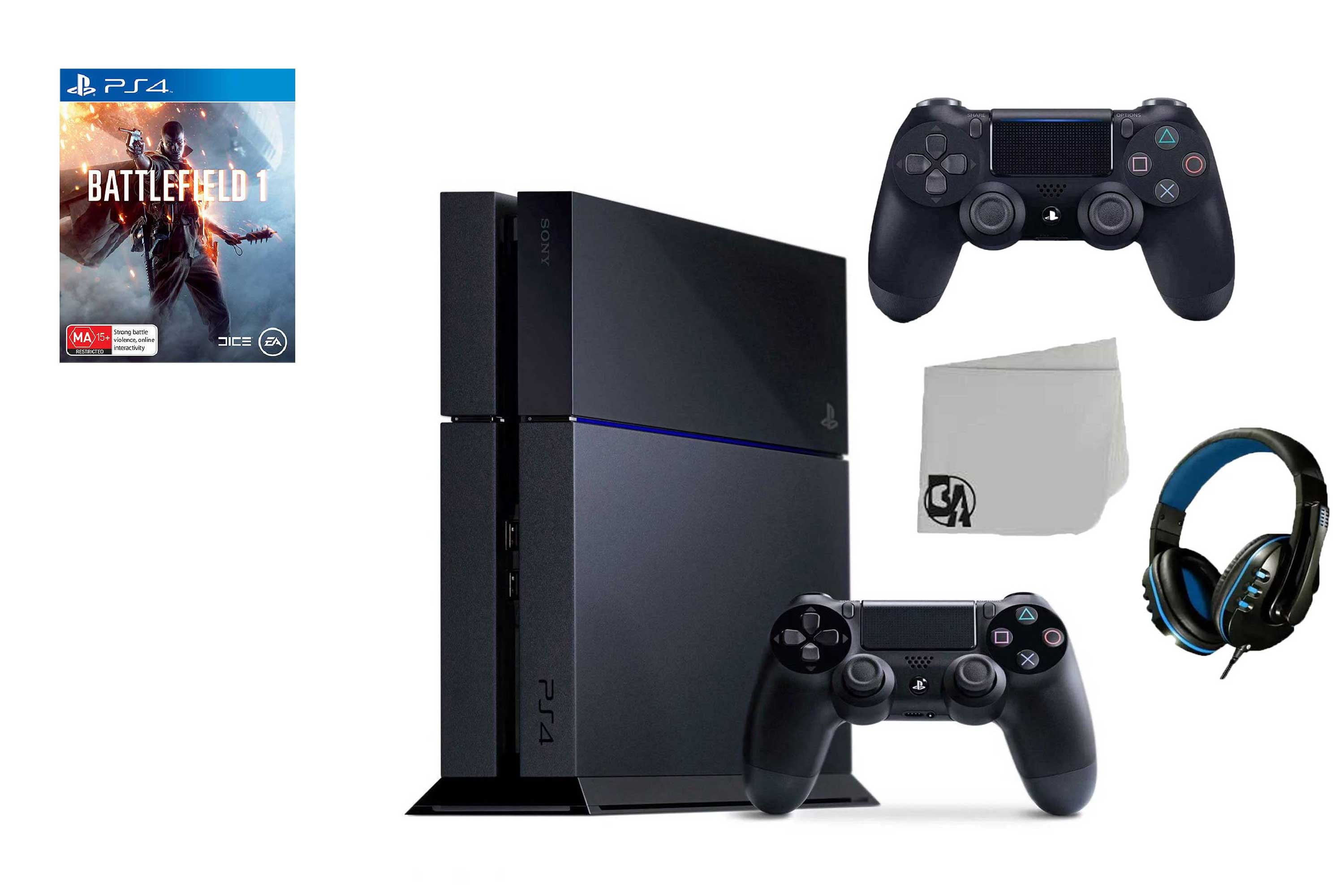 Blacken Vittig Korrupt Sony PlayStation 4 500GB Gaming Console Black 2 Controller Included with Battlefield  1 BOLT AXTION Bundle Like New - Walmart.com
