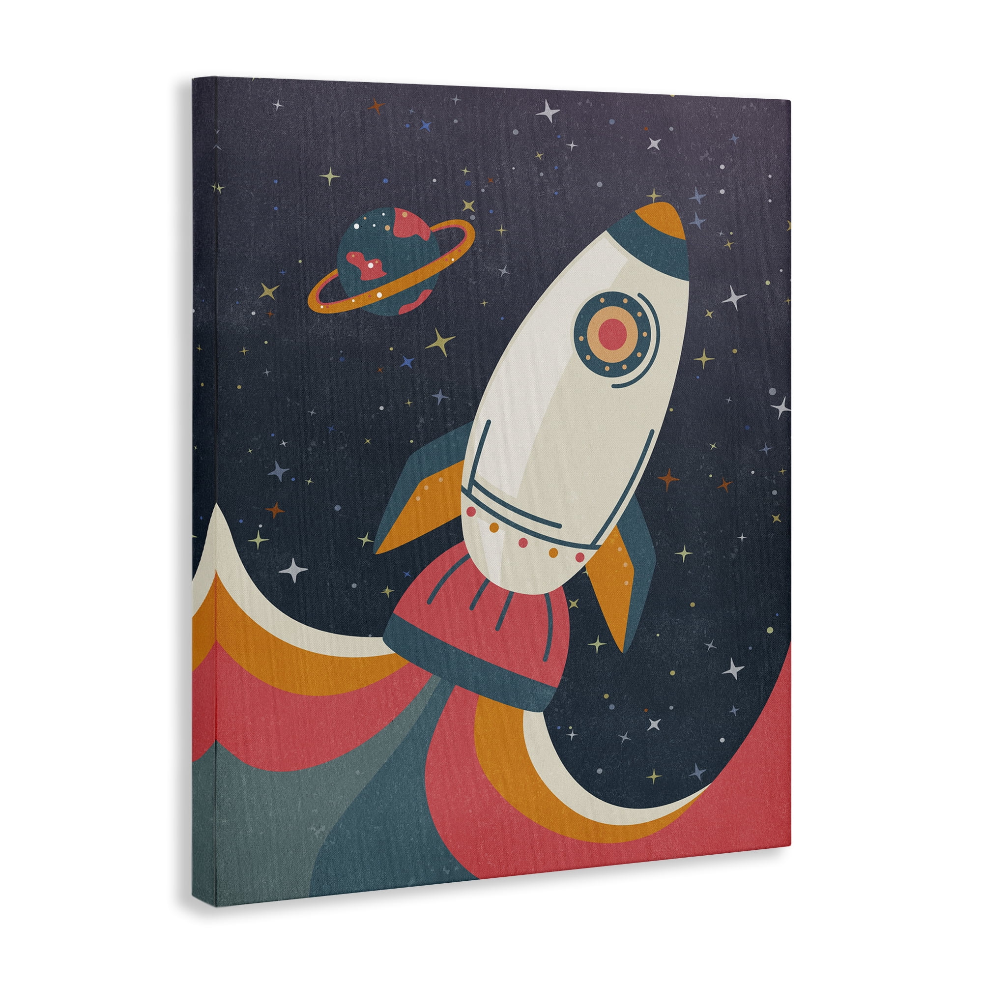 Stupell Industries Retro Space Rocket Astrology & Stars Painting Wrapped Canvas Art Print Wall Art, 16 x 20