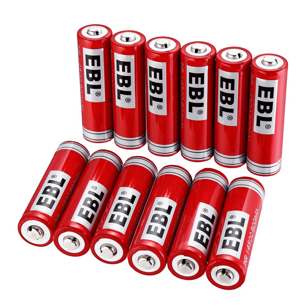 EBL 12Pack 3.7V 800mAh 14500 Battery Liion Rechargeable Batteries for LED Flashlight Torch