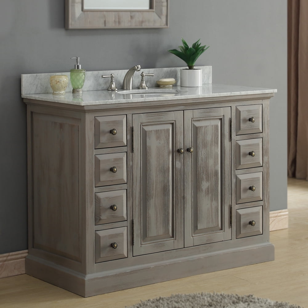 InFurniture 48"SOLID WOOD SINK VANITY WITH CARRERA WHITE MARBLE TOP AND