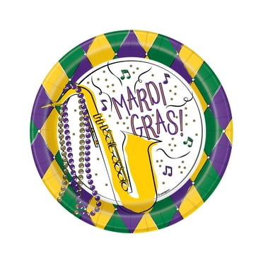 7" Jazzy Mardi Gras Paper Paper Dessert Plates, 8ct