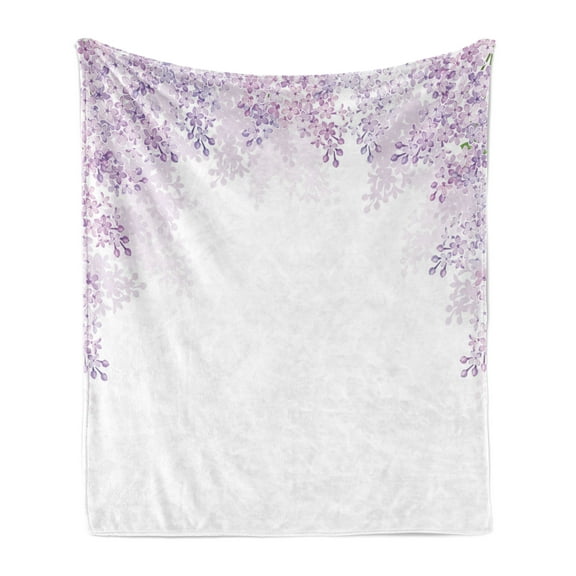 Flower Soft Flannel Fleece Throw Blanket, Framing Lilac Flowers in Blossom Vernal Season Soothing Color Shades, Cozy Plush for Indoor and Outdoor Use, 50" x 70", Pale Mauve Lavender, by Ambesonne