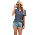 thumbnail image 3 of Women'S Short Sleeve Top 2025 Summer Elegant V Neck Zipper Collared Work Shirts Dressy Blouses Gray-blue M, 3 of 9