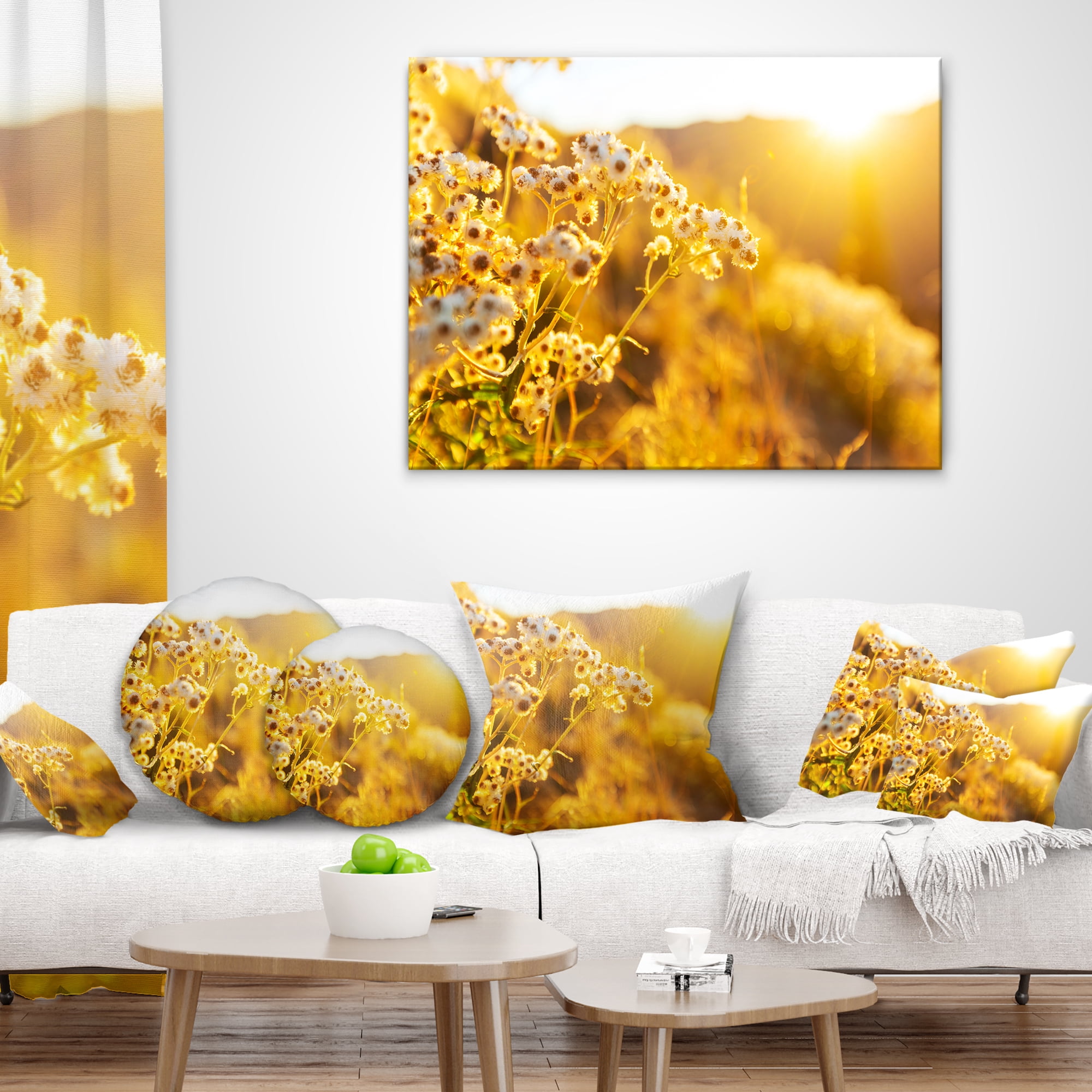 Designart Bright Yellow Rural Garden Flowers - Floral Throw Pillow - 16x16