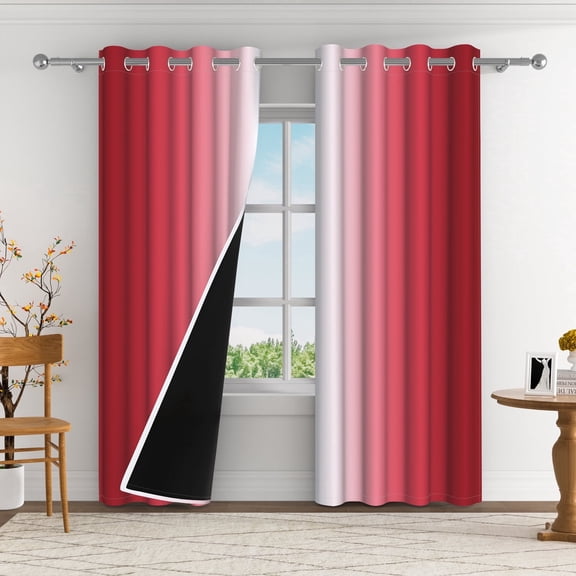 Aofoto Abstract Ombre Curtains for Living Room,Red and White Gradient Blackout Window Curtain Drapes for Bedroom, 2 Panels, 42" W x 84" L