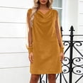 thumbnail image 2 of felwors Velvet Dress for Women Cowl Neck Long Sleeve Mesh Patchwork Mini Dress Loose Fit Cocktail Party Night Short Dresses (Gold, S), 2 of 6