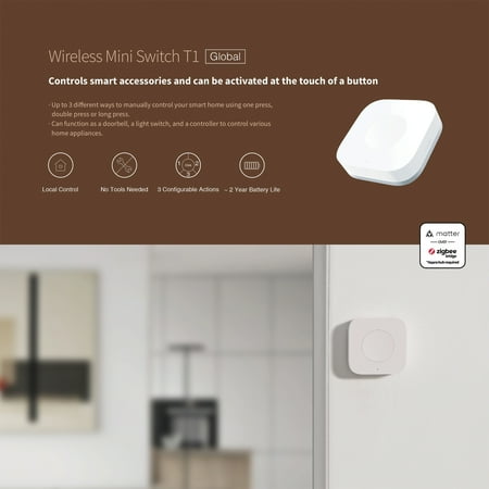 T1 Mini Switch Wireless Control Center- Requires Aqara Hub, Supports Apple HomeKit, Alexa, SmartThings - White