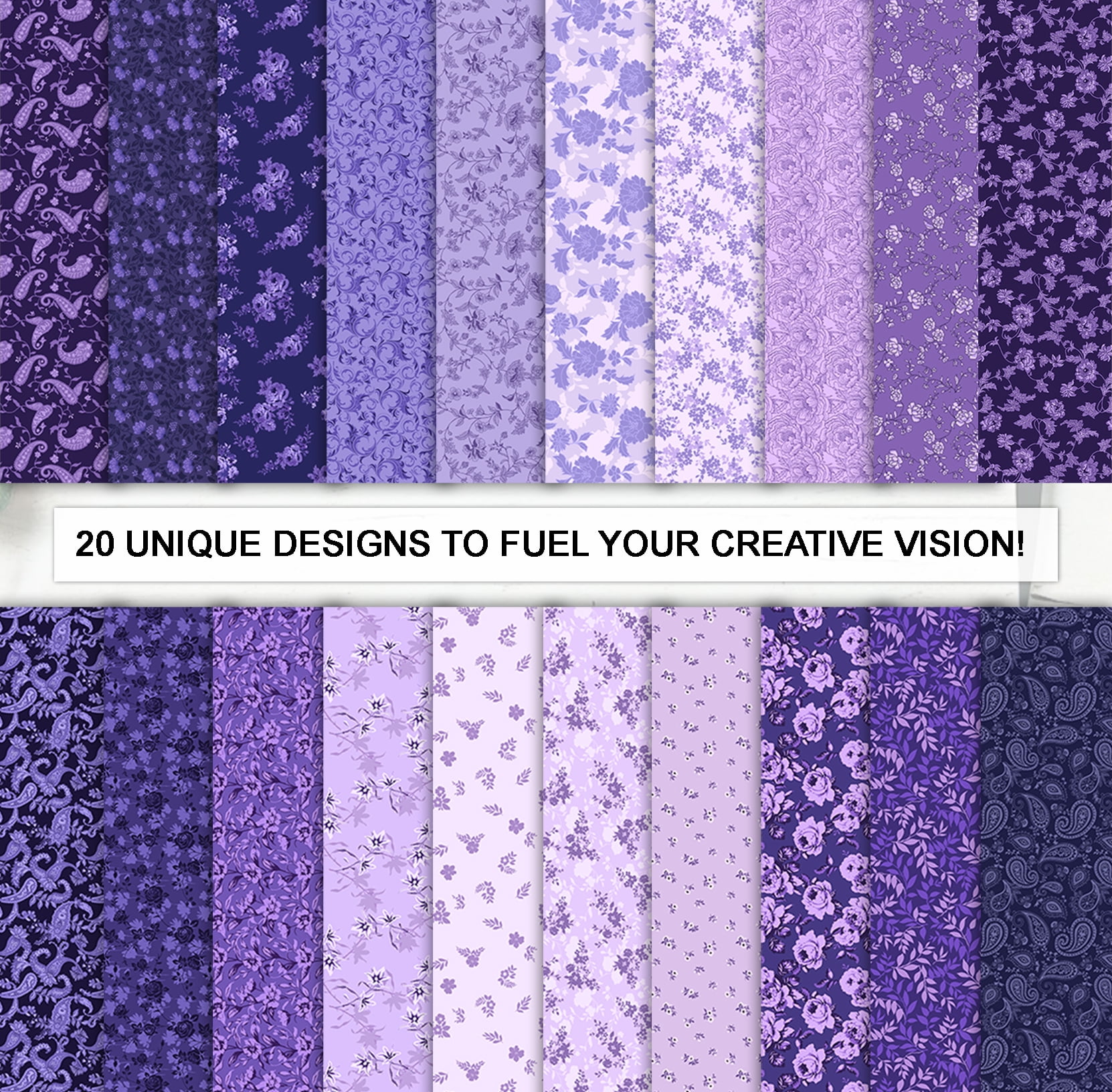 Jelly Roll 40 Strip Assorted Bundle, 2.5" Fabric Strips for Quilting, Crafting and Sewing, 100% Cotton Fabric Jelly Roll for Scrapbooking, Precut Quilt Projects, DIY Crafts - Purple Paisley Blooms