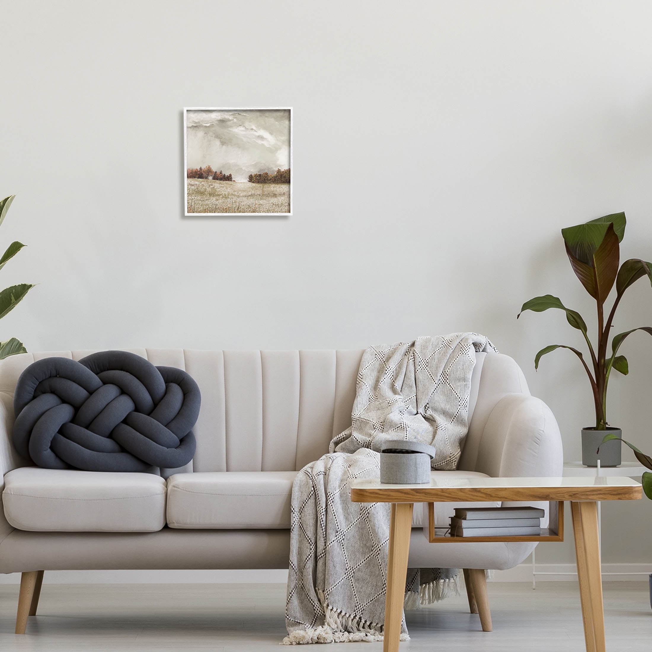 Rural Cloudy Countryside Meadow Landscape Graphic Art White Framed Art Print Wall Art