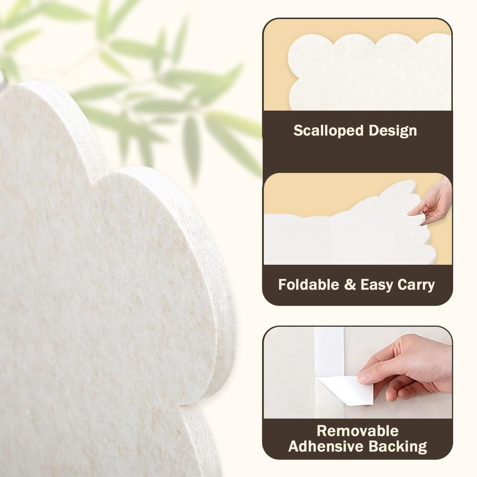 Scalloped Felt Bulletin Board, 36 x 24 inches Felt Board Foldable Cork Board Alternative Photo Board Self-Adhesive Vision Board Decorative Pin Board for Wall, Grey