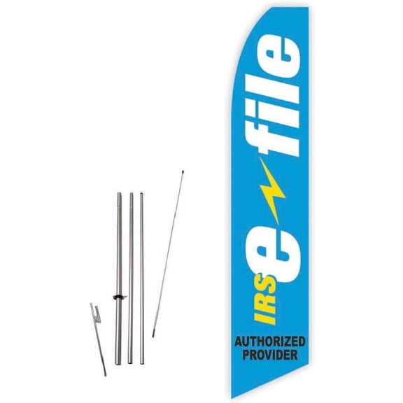 IRS E-File Authorized Provider Sky Blue Super Novo Feather Flag - Complete with 15ft Pole Set and Ground Spike