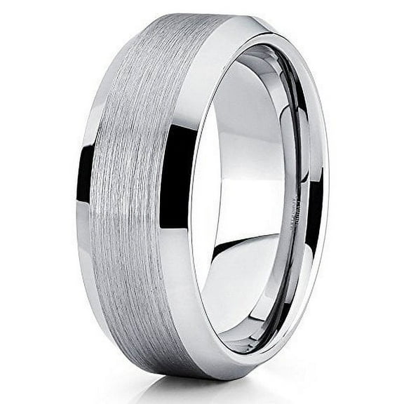 Tungsten Wedding Band Silver Tungsten Ring Tungsten Carbide Ring 8mm Beveled Edges