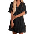 thumbnail image 1 of SAYOO , vestido de chifón de verano para mujer, vestido informal de media manga con cuello en V y estampado de puntos de Color sólido para fiesta SAYOO  Moda, 1 of 9