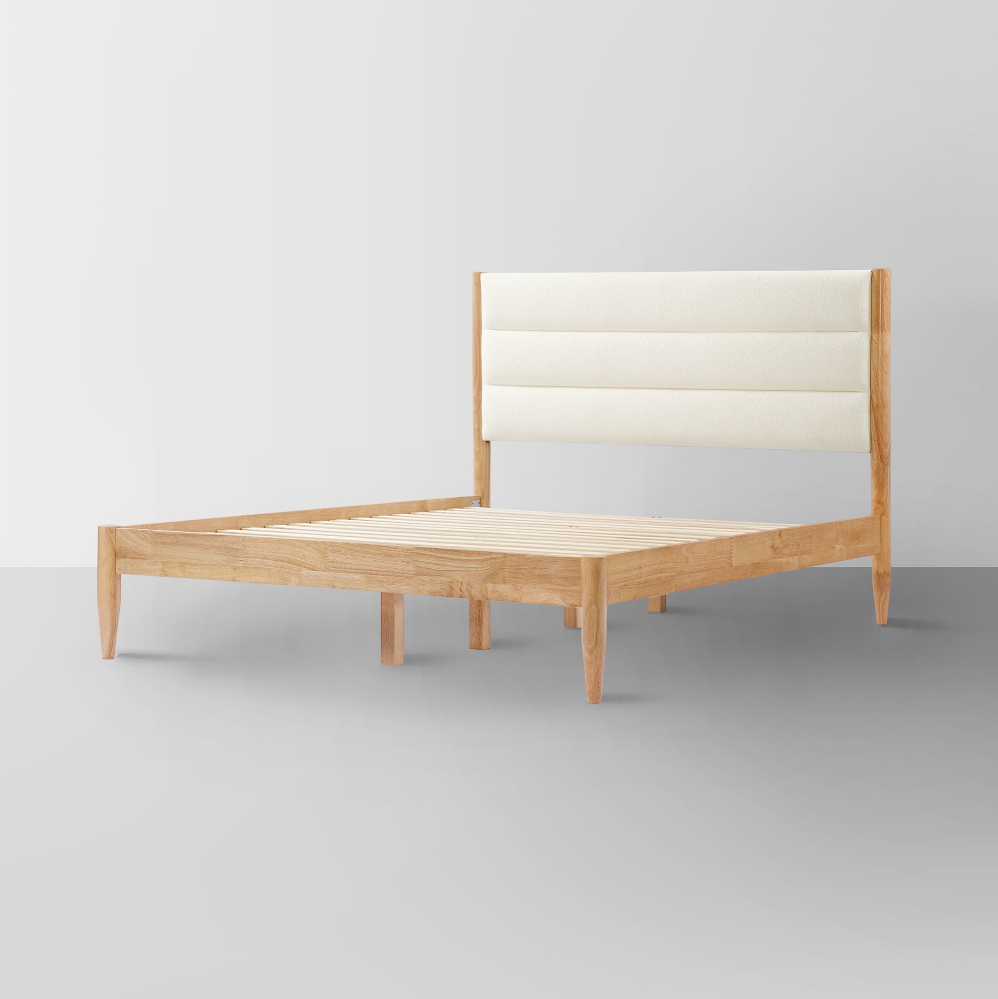 Spruce & Spring Upholstered Solid Wood Platform Bed Frame with Headboard Cream, Queen