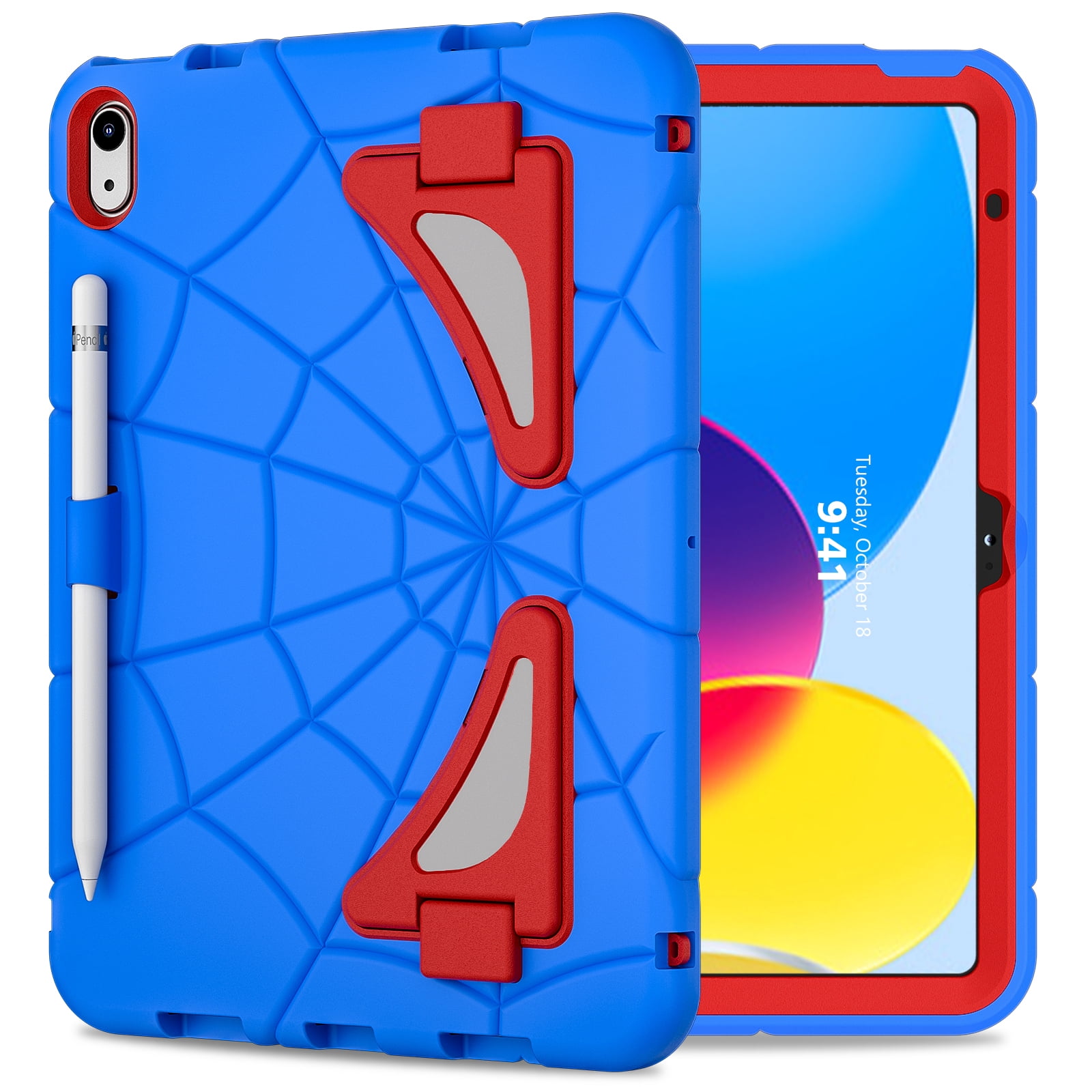 ELEHOLD Case For Apple iPad 11th(A16) 2025, Heavy Duty Shockproof Pencil Holder Foldable Kickstand Rugged Protective Cover Boys Children For iPad 11th 2025, Blue+Red