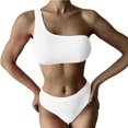 thumbnail image 2 of Guiexla 2Pcs/Set One Shoulder Full Cup Pleated Wave Bikini Set Women Bandeau Bra High Waist Briefs Swimsuit Beachwear, 2 of 8