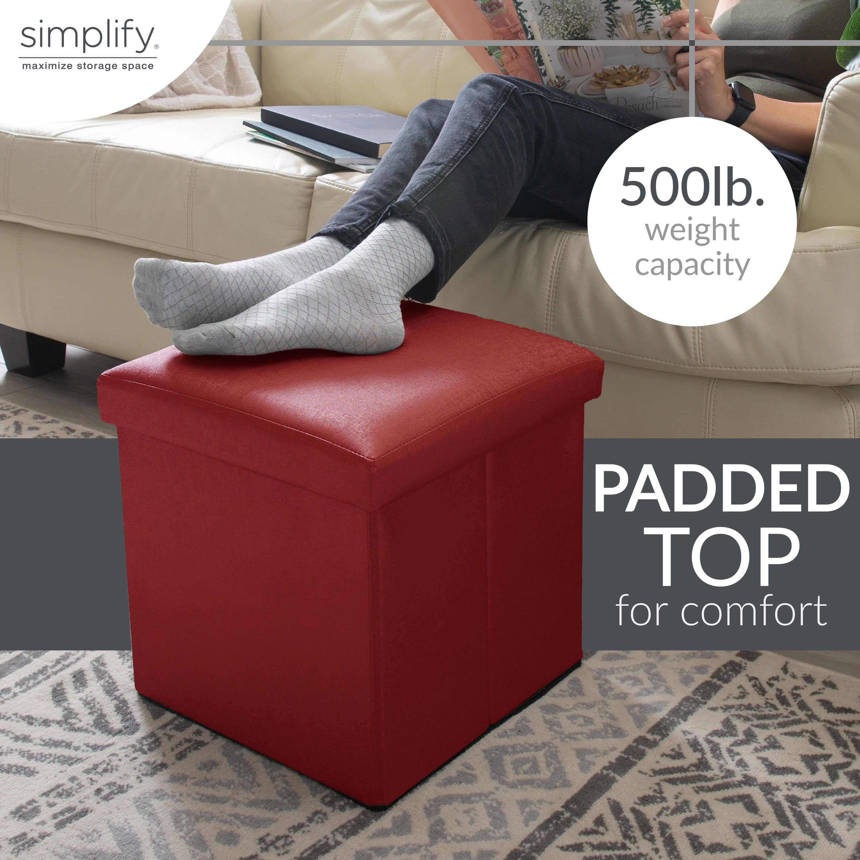 Simplify Faux Leather Folding Storage Ottoman Cube in Red