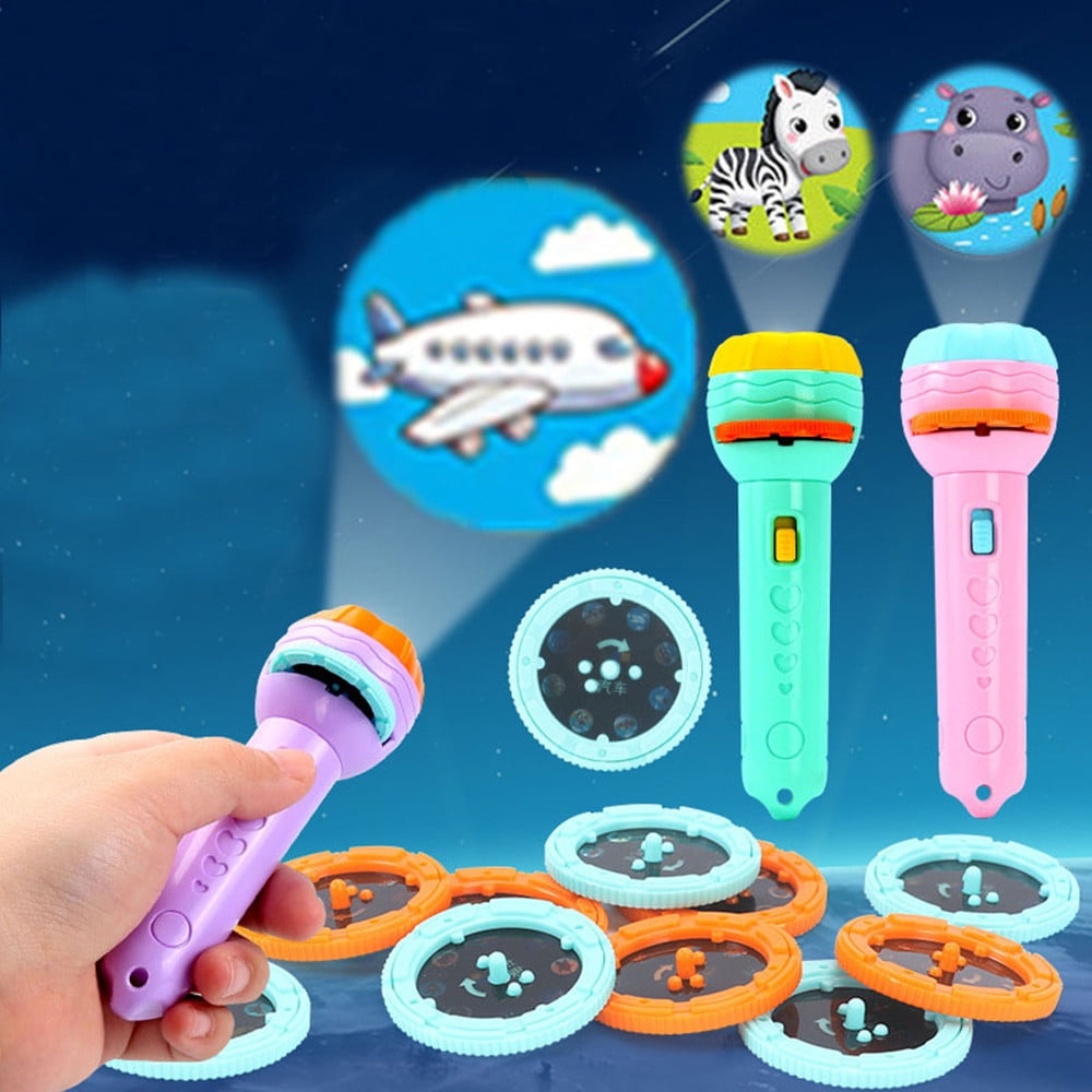 KLEOAD Kids 80 Pattern Flashlight Projector Toy with 10pcs Projector Flashlight Slides for Boys Girls Early Educational Toy Gift