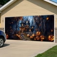 thumbnail image 5 of Halloween Garage Door Cover Banner 6 x 13 FT, Forest Ghost Pumpkin Castle Vintage Cottage Garage Door Curtains Backdrop with Grommets for Indoor Outdoor Wall Party Porch Yard Decorations Background, 5 of 9