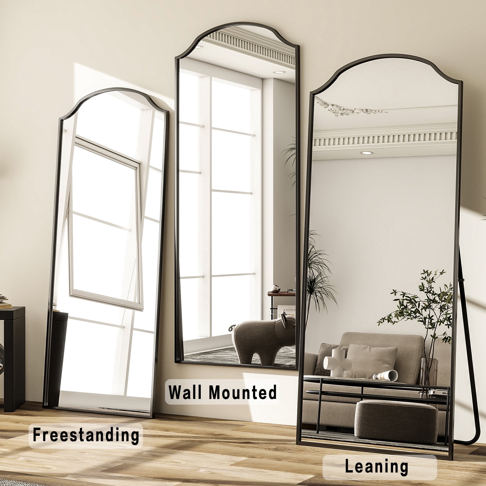 AUROMIR 71"x32" Full Length Mirror Floor Mirror Freestanding Wall-Mounted Mirror,Black