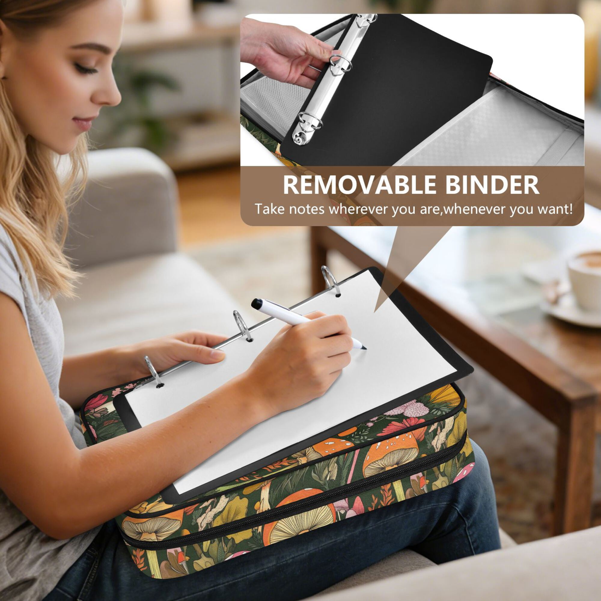 FORMRS Accordion File Folder A4 Size 7-Pocket Expanding Document Organizer Bag with 3 Ring Binder, Colorful Mushroom
