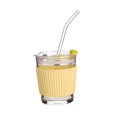 thumbnail image 4 of Taza de cristal de 350ml, taza de té de agua, taza de café resistente al calor con y tapa para bebidas, y adultos, té de la leche, agua, amarillo Macarena Taza de café, 4 of 8
