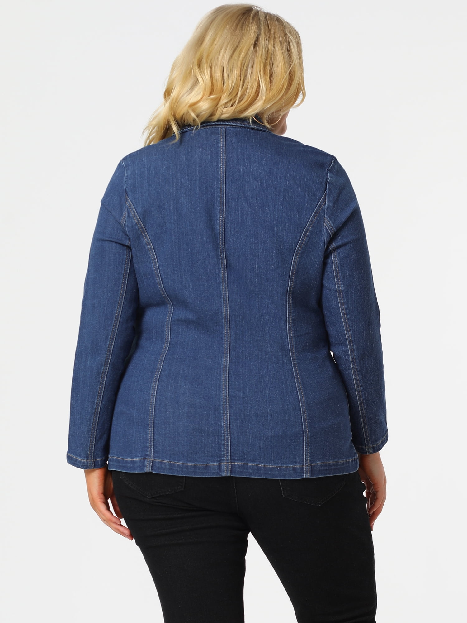 DARING DIVA Women's Plus Size Elegant Lapel Work Jean Blazer Jacket 5X Sky Blue